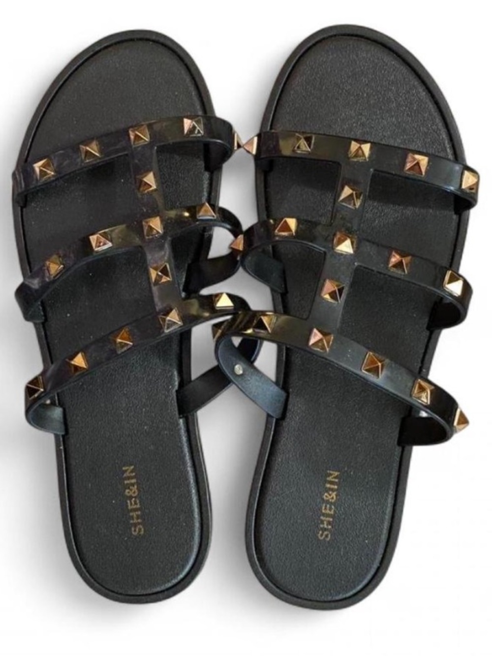 Black Jelly Cage Slides Sandals Gold Studded Women’s Size US 8.5 9 EU 40